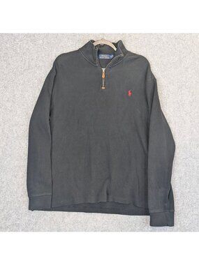 Polo Ralph Lauren Black 1/4 Zip Pullover Sweatshirt XL Mens Red Pony Logo